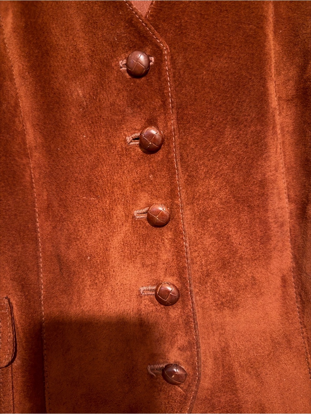 Vintage 90s Bushwacker USA Suede Leather Vest Brown Rust Western Boho Large - Picture 4 of 6